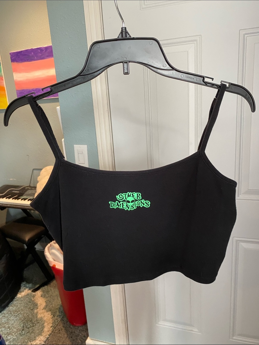 H&M Black Cropped Camisole with Neon Green Logo